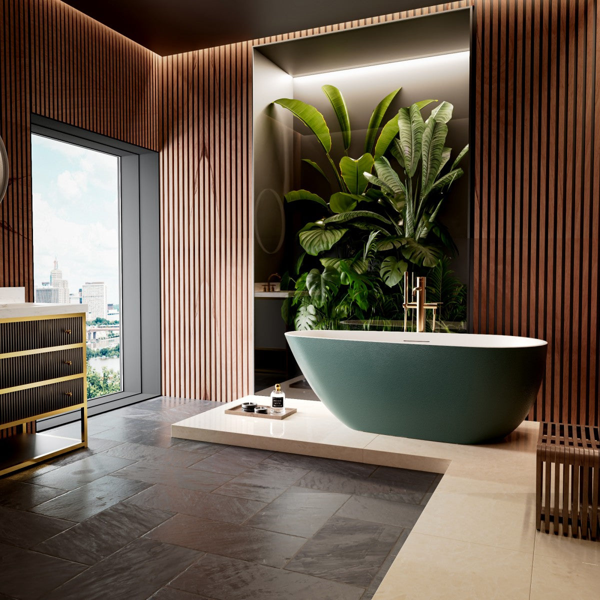 Allsumhome RockE 67" Oval Solid Surface Stone Freestanding Bathtub,Stone Touch,Avocado Green,Scratch-proof,cUPC Certified,No Drain