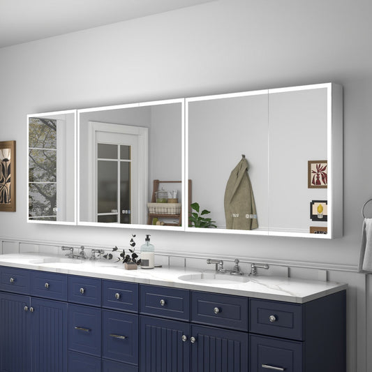Rim 92" W x 30" H ExBrite LED Lighted Bathroom Medicine Cabinet with Mirror Recessed or Surface with Mirrors