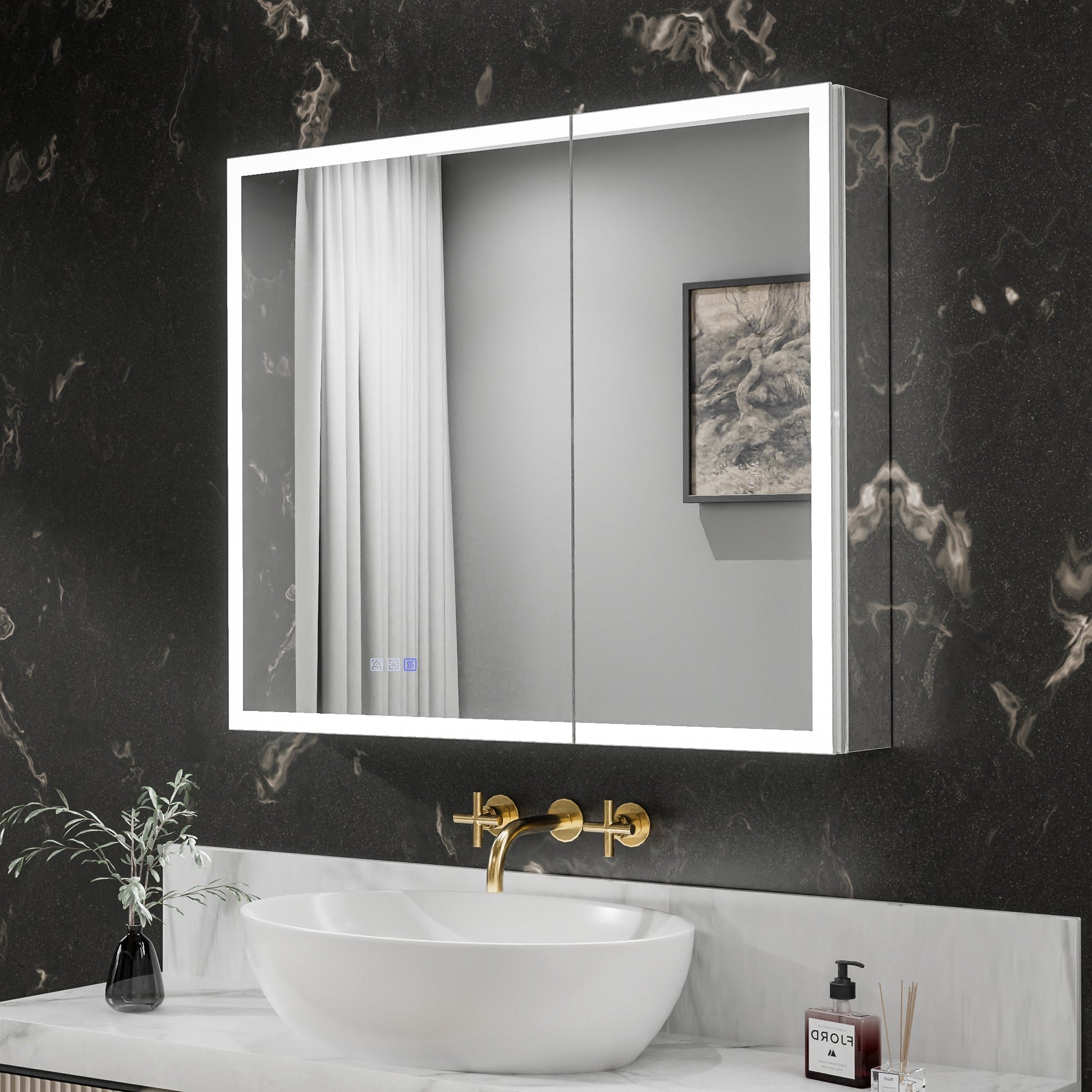 ExBrite 36"W x 30"H LED Medicine Cabinet with Anti-Fog, Stepless Color Temperature and Dimming, Adjustable Shelves, Aluminum Frame, Recessed or Surface Mount - ExBriteUSA