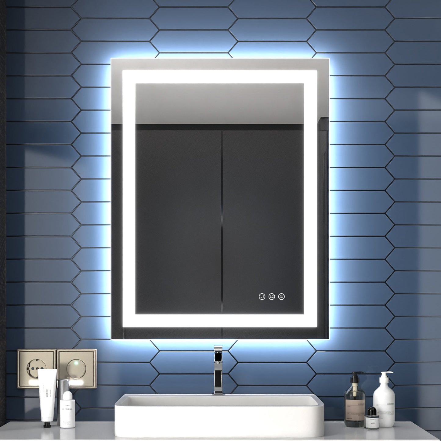 Apex-T 28" W x 36" H Lighted Bathroom Large Light Led Mirror,Anti Fog,Dimmable,Three Lighting Modes