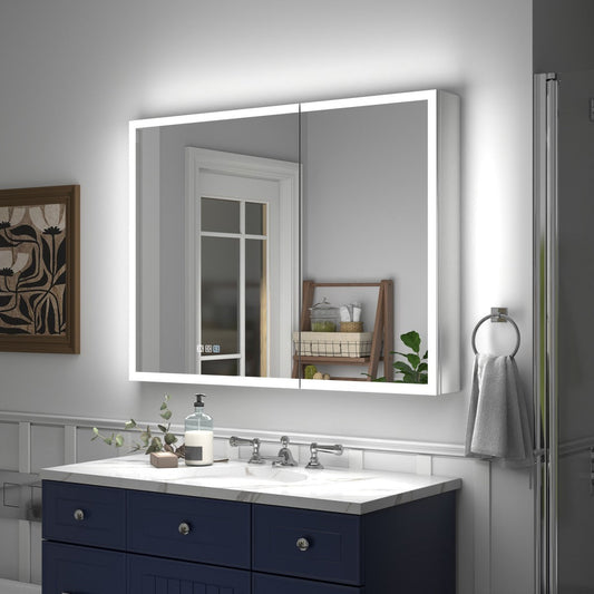 Rim 40" W x 30" H LED Lighted Medicine Cabinet Recessed or Surface with Mirrors