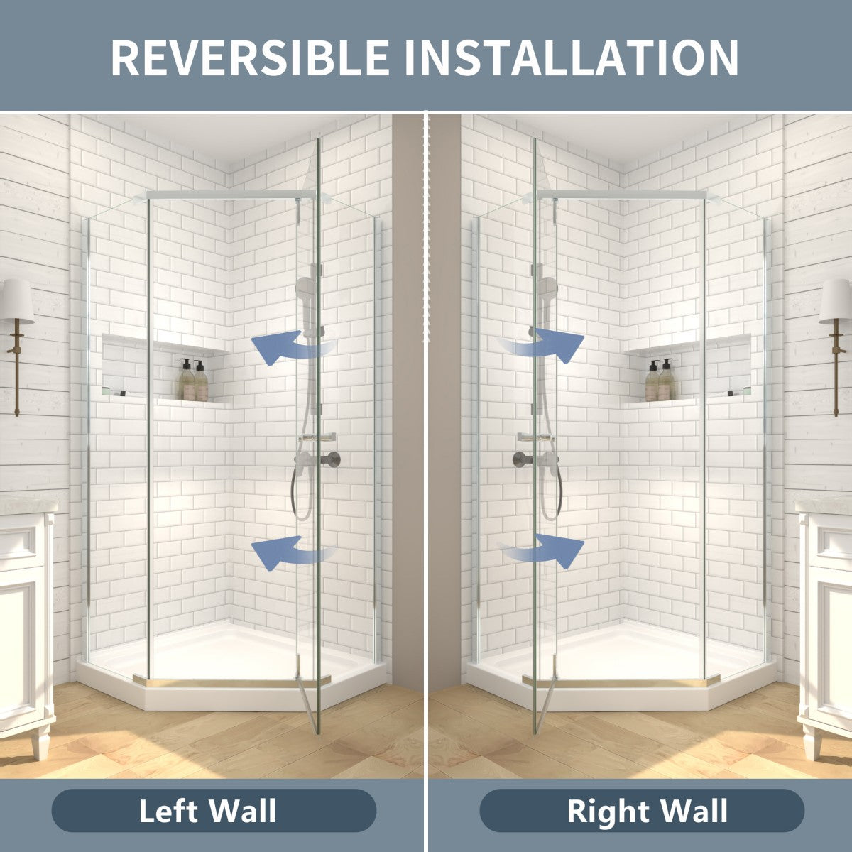 Prism Neo-Angle Frameless Shower Door 36 in. W x 72 in. H Corner Shower Enclosure,6mm Clear Glass,Pivot Shower Doors,Chrome,Not Base
