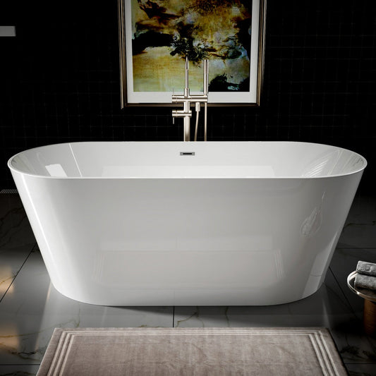 PY Exbrite 67' Acrylic Freestanding Bathtub, stand alone bathroom tub, Glossy White, Toe-tap Chrome Drain, cUPC Certified - ExBriteUSA