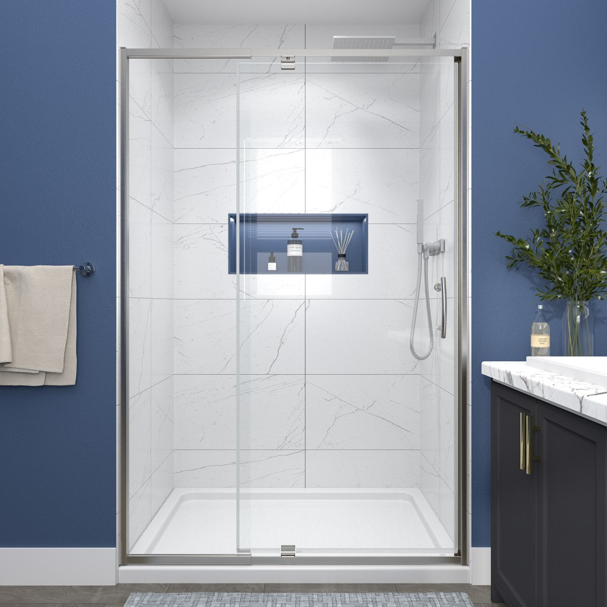 Flexi 44-48"x71" Frameless Shower Door in Chrome,Water Repellent Glass with Seal Strip Parts and Handle,6mm Glass Shower Door - ExBriteUSA