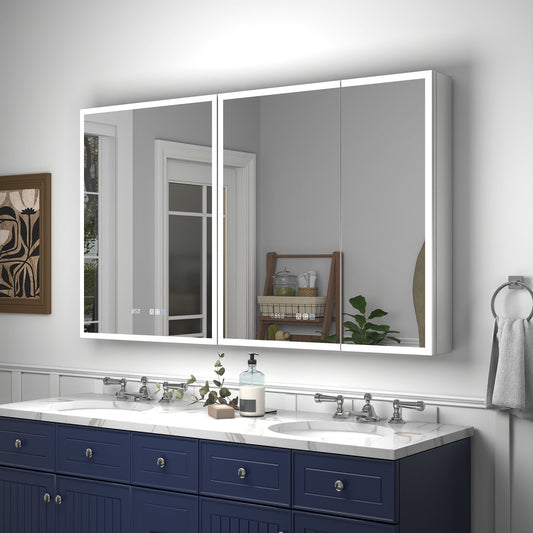 Rim 54" W x 32" H LED Lighted Medicine Cabinet Recessed or Surface with mirrors - ExBriteUSA