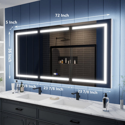 Illusion-B 72" x 36" LED Lighted Inset Mirrored Medicine Cabinet with Magnifiers Front and Back Light