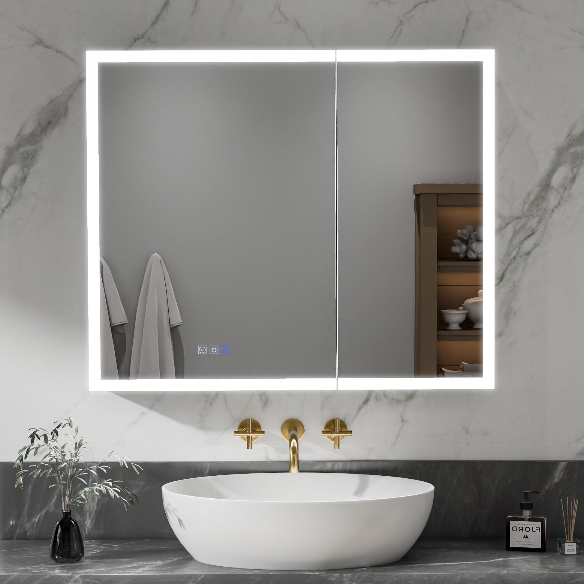 ExBrite 36"W x 30"H LED Medicine Cabinet with Anti-Fog, Stepless Color Temperature and Dimming, Adjustable Shelves, Aluminum Frame, Recessed or Surface Mount - ExBriteUSA