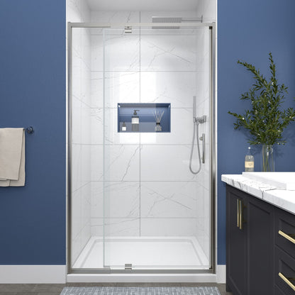 Flexi 38-42"x71" Frameless Shower Door in Brushed Nickel,Tempered Glass with Seal Strip Parts and Handle,6mm Glass Shower Door - ExBriteUSA