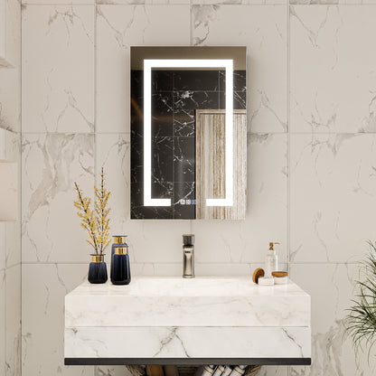 Boost-M1 20" W x 30" H Light Medicine Cabinet Recessed or Surface Mount Aluminum Adjustable Shelves Vanity Mirror Cabinet, Black Frame, Hinge on the Right - ExBriteUSA