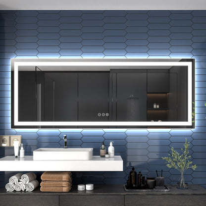 Apex-T 84" W x 32" H Lighted Bathroom Large Light Led Mirror,Anti Fog,Dimmable,Three Lighting Modes
