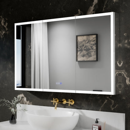 ExBrite 48"W x 30"H LED Medicine Cabinet with Anti-Fog, Stepless Color Temperature and Dimming, Adjustable Shelves, Aluminum Frame, Recessed or Surface Mount - ExBriteUSA