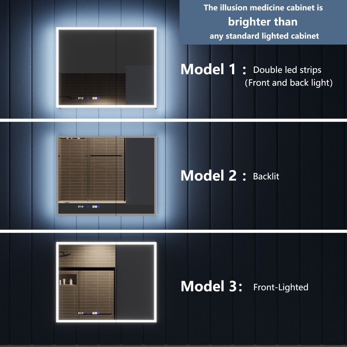 Illusion 40" x 32" LED Medicine Cabinet with Lights, Magnifiers Front and Back Light