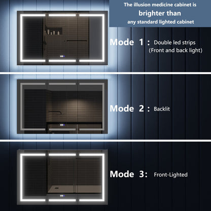 Illusion-B 60" x 36" LED Lighted Inset Mirrored Medicine Cabinet with Magnifiers Front and Back Light