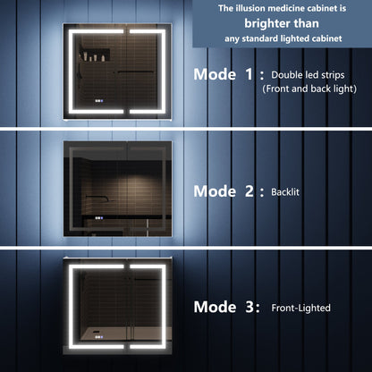 ILLUMINATED CABINET WITH LED LIGHTING MODES ON A BLUE WALL