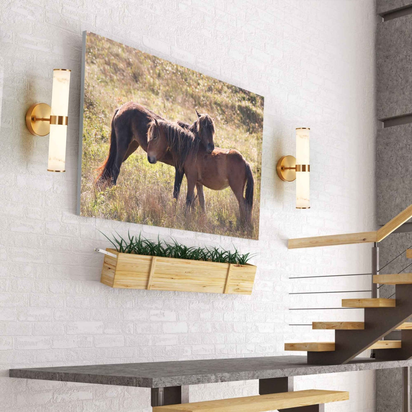 Exbrite Set of 2 Modern Marble-Effect Resin Wall Sconces with Gold Accents �C Elegant LED-Compatible Vanity Lights for Bedroom, Living Room & Hallway(Only Inoor)