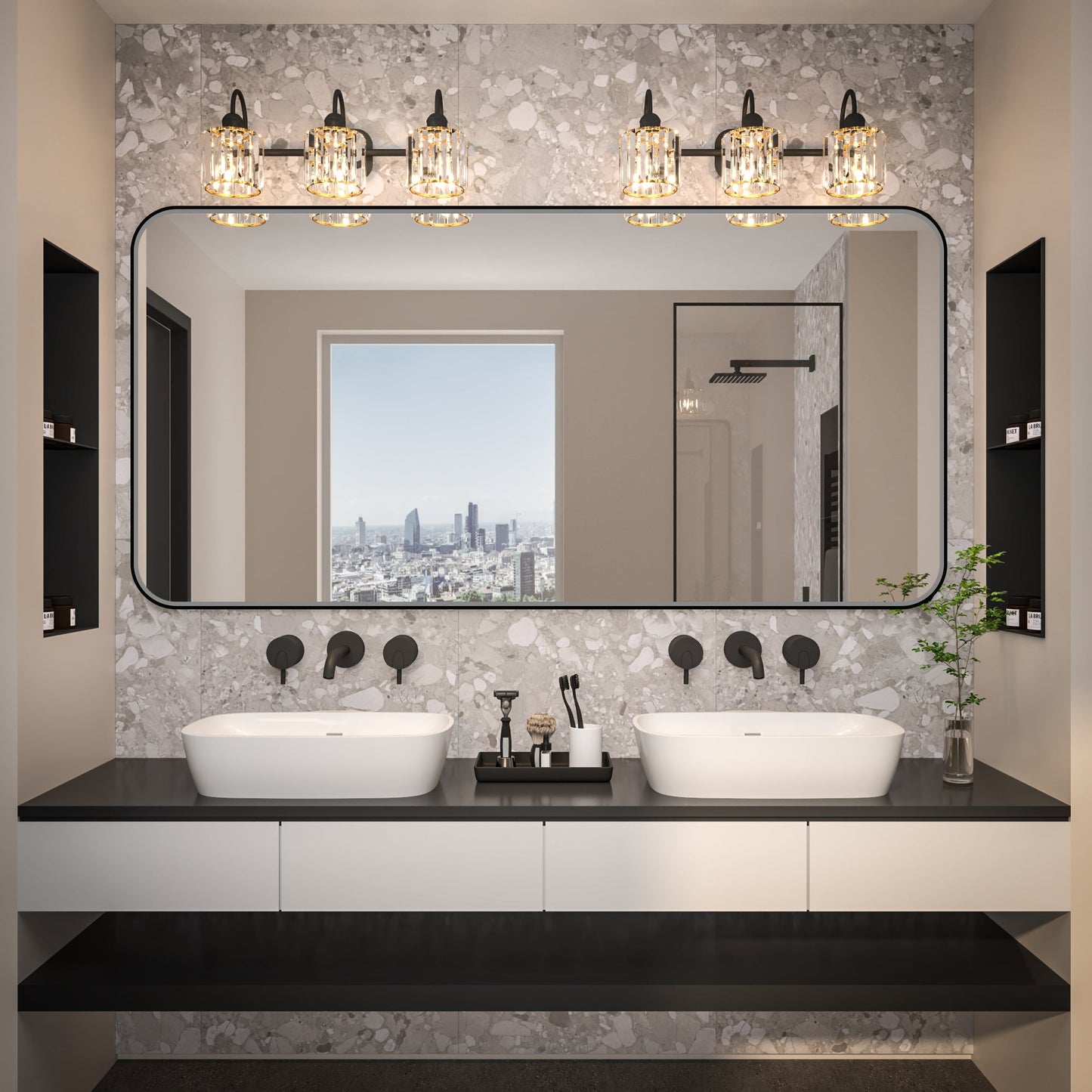 Noir 72" x 36" Vanity Mirror �C Modern, Elegant, Rectangular Wall Mirror with Tempered Glass, Shatterproof, Rust-Resistant, Matte Black Frame for Bathroom, Living Room & Hallway - ExBriteUSA