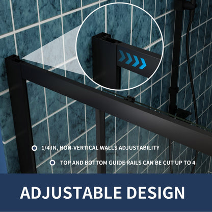 Holden 56-60"W x 70"H Easy Clean Shatter Proof Double Framed Sliding Shower Door with 1/4" (6mm) Clear SGCC Tempered Glass,Matte Black Finish