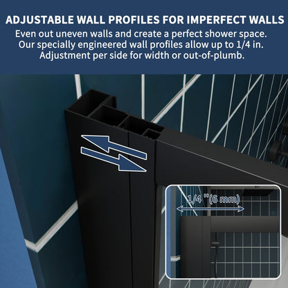 Nexus 44-48W x 70.H Easy Clean Framed Tri-Fold Sliding Shower Door with 1/4" (6mm) Clear SGCC Tempered Glass,Matte Black Finish