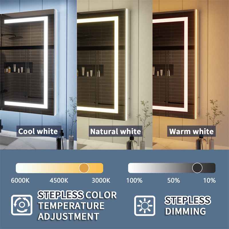 Illusion-B 60" x 36" LED Lighted Inset Mirrored Medicine Cabinet with Magnifiers Front and Back Light -pricedifferent
