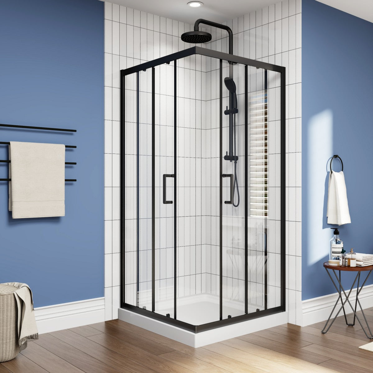 Haven 36" x 72" Matte Black Corner Shower Enclosure,6mm Clear Glass,Double Sliding Shower Doors,Not Base,Adjustable