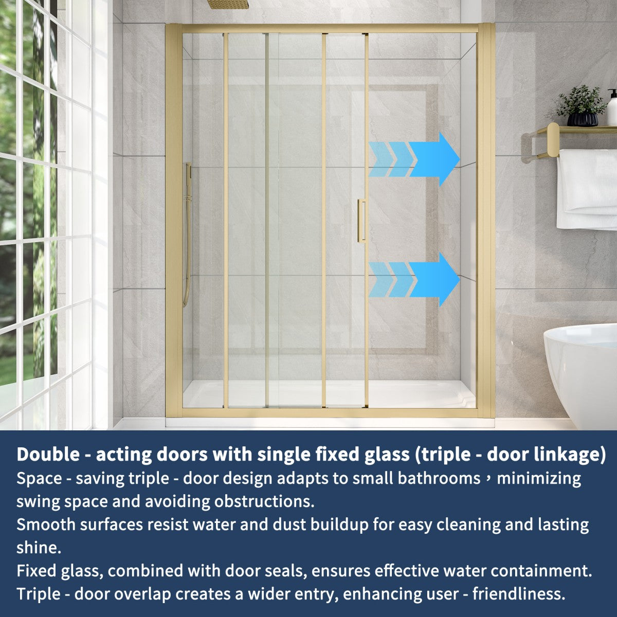 Nexus 56-60W x 70.H Easy Clean Framed Tri-Fold Sliding Shower Door with 1/4" (6mm) Clear SGCC Tempered Glass,Brushed Golde Finish