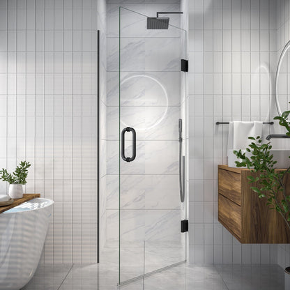 Valor Shower Door 28in.W x 72in.H Frameless Hinged Shower Door,Shower Room Glass Door with Clear Tempered Shower Glass Panel,Black