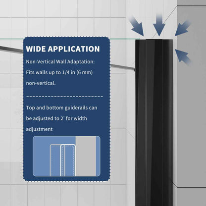 Gemini-W Allsumhome 56-58"Wx71"H Semi-Frameless Pivot Glass Shower Door,Pivot Shower Door,SGCC Tempered Glass,Matte Black,Reversible Installation