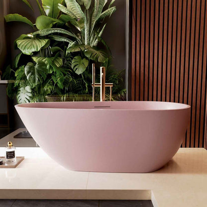 Allsumhome RockE 59" Imitation Natural Stone Freestanding Bathtub,Stone Touch,Pink,Scratch-proof,cUPC Certified,No Drain