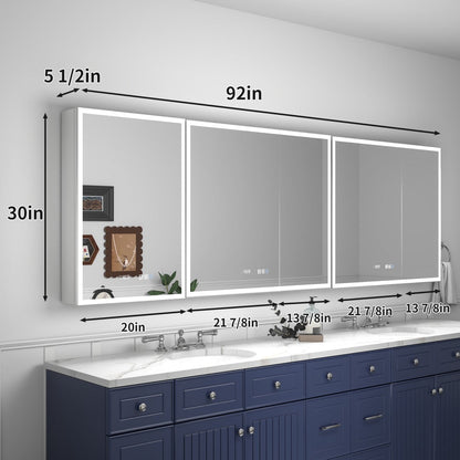 Rim 92" W x 30" H ExBrite LED Lighted Bathroom Medicine Cabinet with Mirror Recessed or Surface with Mirrors