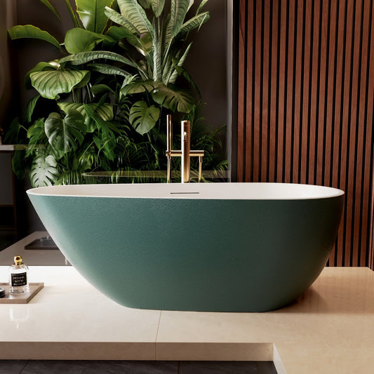 Allsumhome RockE 67" Oval Solid Surface Stone Freestanding Bathtub,Stone Touch,Avocado Green,Scratch-proof,cUPC Certified,No Drain
