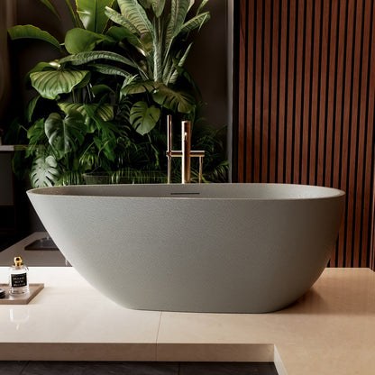 Allsumhome RockE 67" Oval Solid Surface Stone Freestanding Bathtub,Stone Touch,Cement Gray,Scratch-proof,cUPC Certified,No Drain