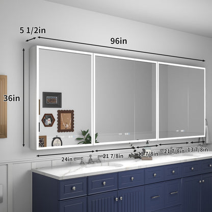 Rim 96" W x 36" H LED Lighted Medicine Cabinet Recessed or Surface with Mirrors