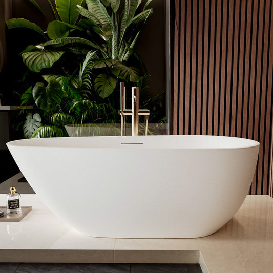 Allsumhome RockE 59" Oval Solid Surface Stone Freestanding Bathtub,Stone Touch,White,Scratch-proof,cUPC Certified,No Drain