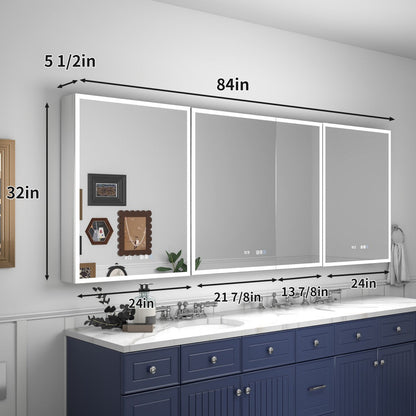 Rim 84" W x 32" H LED Lighted Bathroom Medicine Cabinet with Mirror Recessed or Surface with Mirrors