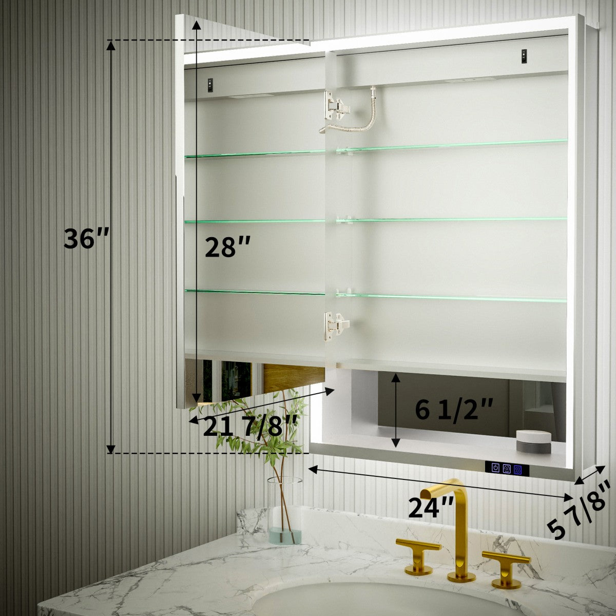 Ample 24" W x 36" H Recessed Medicine Cabinet with Mirror and Lights - Chrome Finish & Shelves for Bathroom