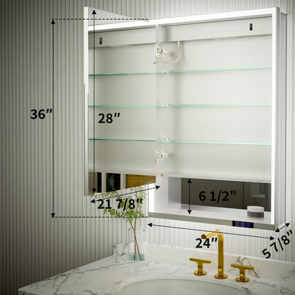Ample 24" W x 36" H Recessed Medicine Cabinet with Mirror and Lights - Chrome Finish & Shelves for Bathroom