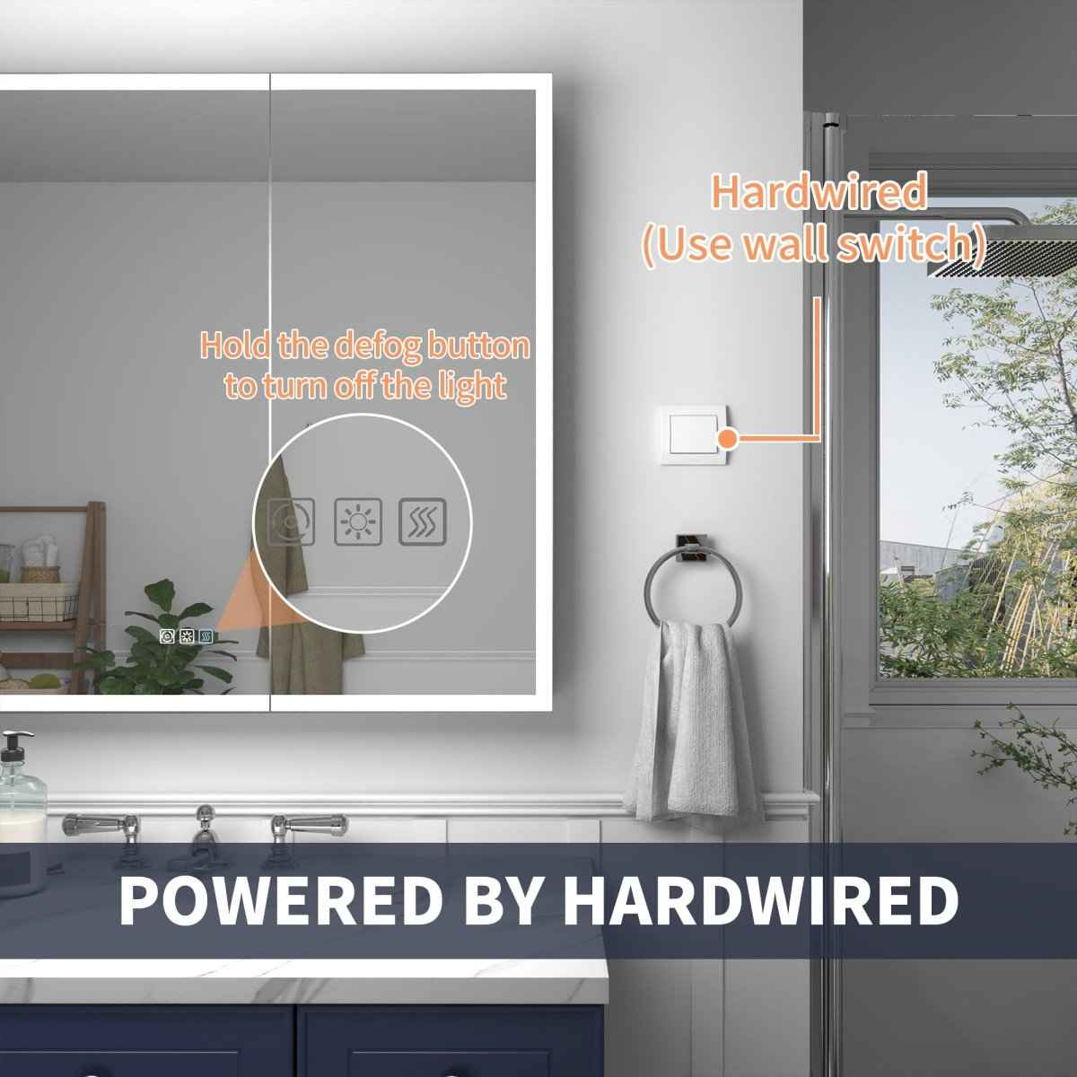 Rim 30" W x 32" H LED Lighted Medicine Cabinet - Recessed or Surface Mount with Outlets & USBs