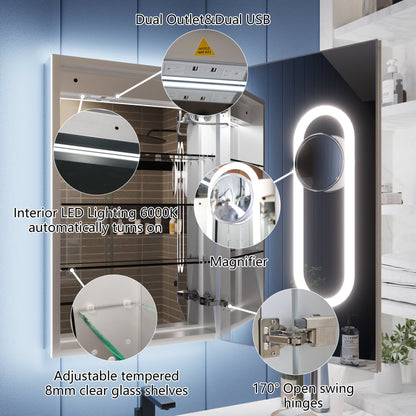 Illusion 20" x 32" LED Lighted Medicine Cabinet with Magnifiers Front and Back Light,Hinge on the Right - ExBriteUSA