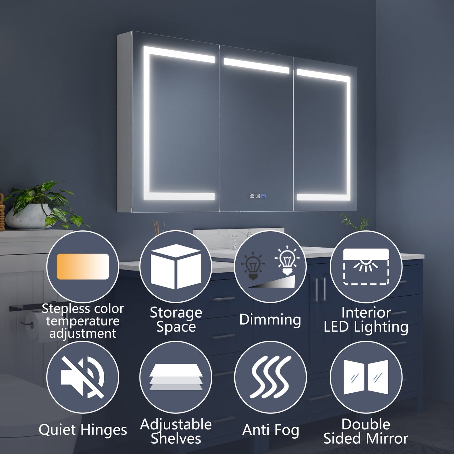 Boost 60" W x 32" H LED Lighted Bathroom Medicine Cabinet with Mirror Recessed or Surface led Medicine Cabinet