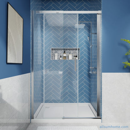 Lock Adjustable 44-48"W x 74"H Sliding Glass Shower Door with 8mm Clear Tempered Glass,Stainless Steel Hardware Brushed Nickel,Rectangle Shower Door