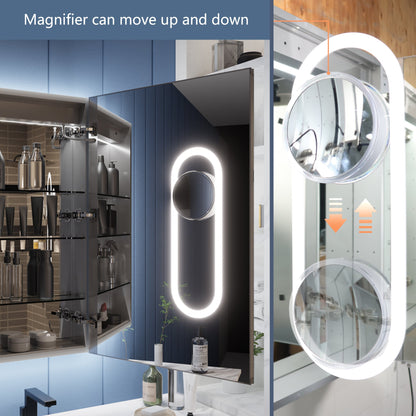 Illusion-B 24" x 36" LED Lighted Inset Mirrored Medicine Cabinet with Magnifiers Front and Back Light, Right Hinge - ExBriteUSA