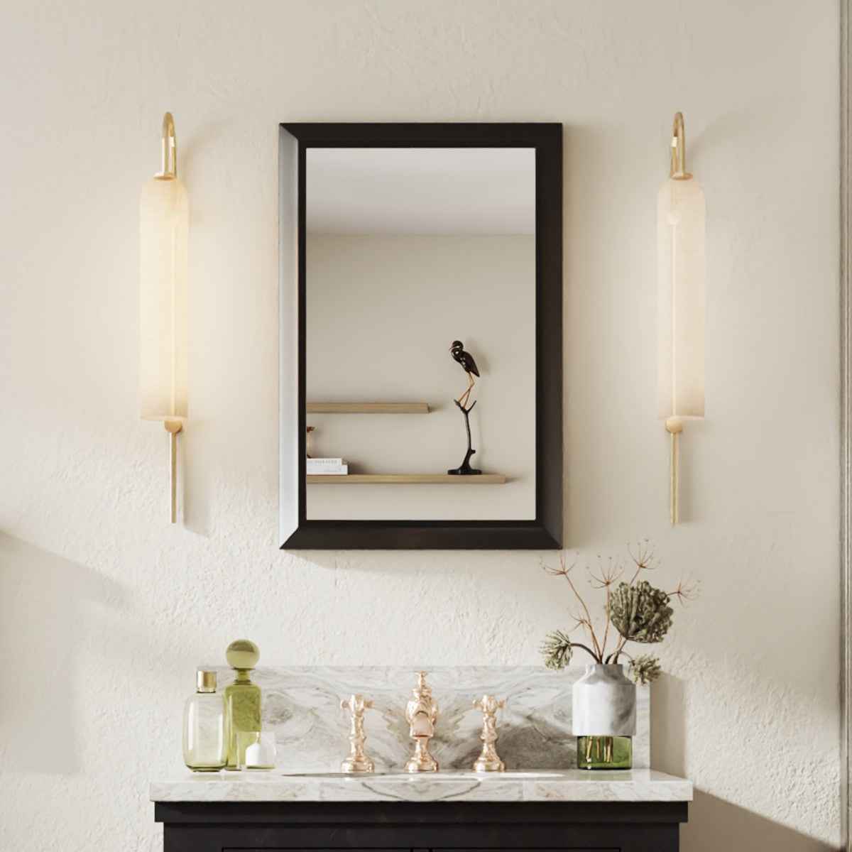 16" x 24" Modern, Elegant Rectangular Wall Mirror with Tempered Glass, Shatterproof, Rust-Resistant Black Frame Aluminum Frame for Bathroom, Living Room & Hallway| Nolhurst
