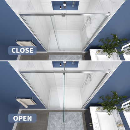 Flexi 44-48"x71" Frameless Shower Door in Brushed Nickel,Water Repellent Glass with Seal Strip Parts and Handle,6mm Glass Shower Door - ExBriteUSA