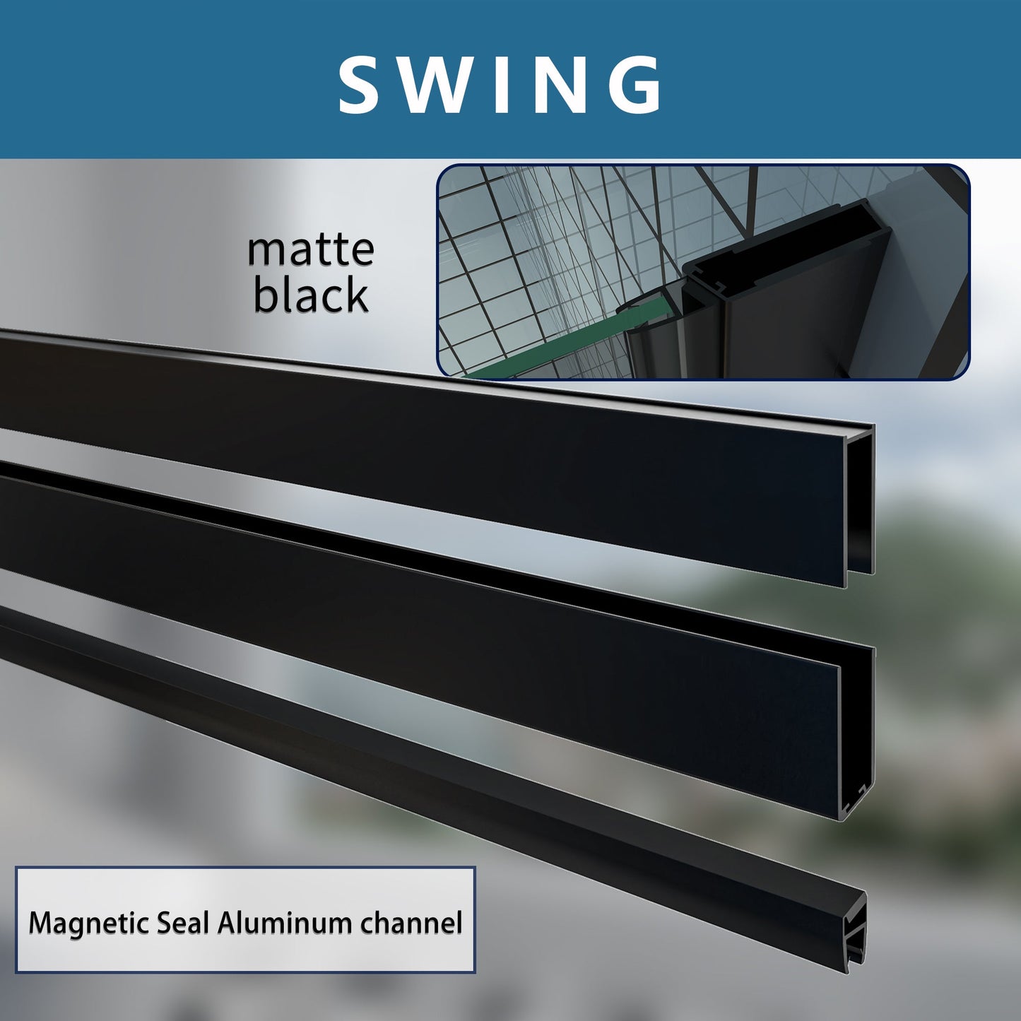 Classy-G 36-37.3" W x 72" H Pivot Frameless Shower Door Matte Black Smoke Gray Glass Shower Door with Handle