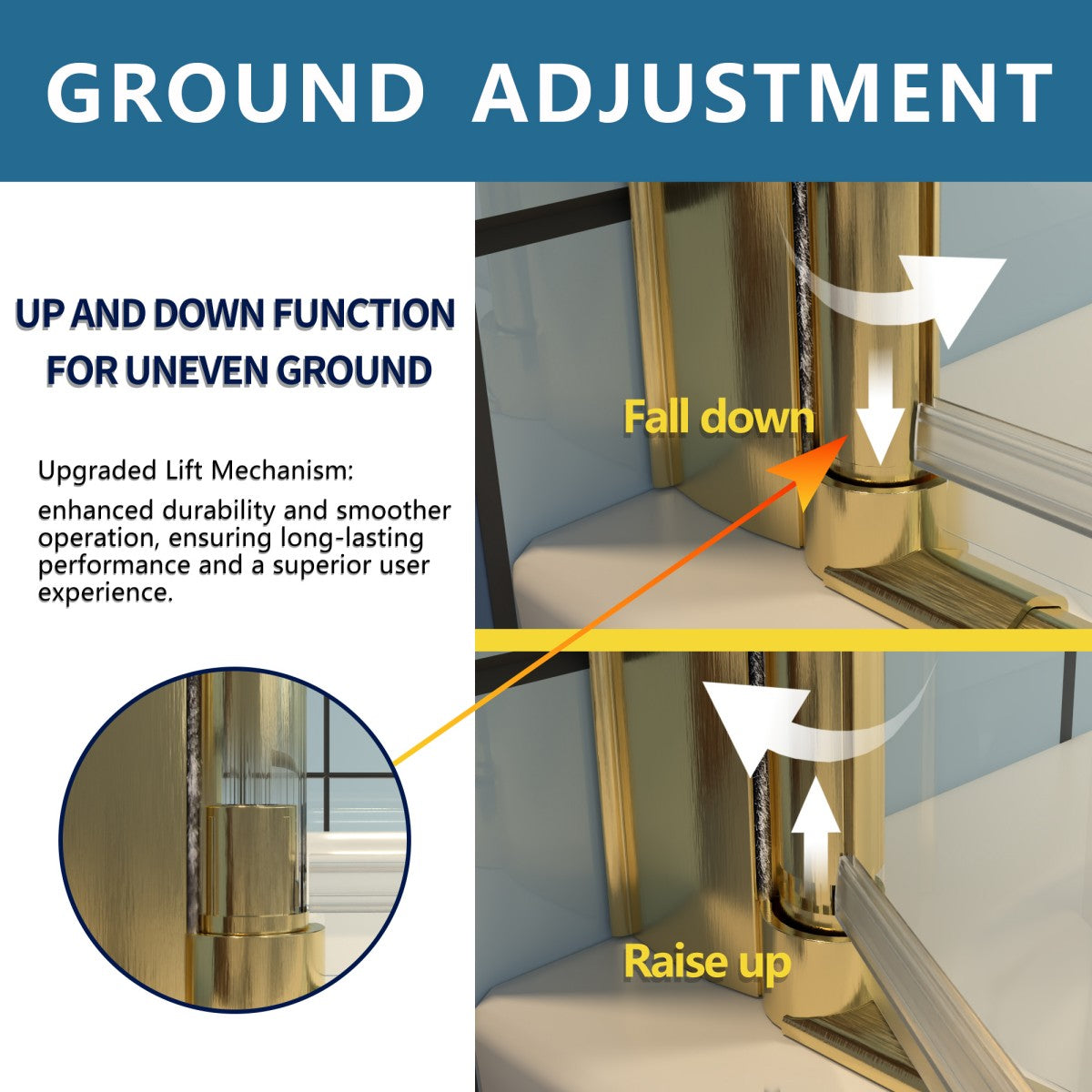 Classy 34-36"x72" Frameless Shower Door in Brush Gold,Water Repellent Glass with Seal Strip Parts and Handle,6mm Glass Shower Door - ExBriteUSA