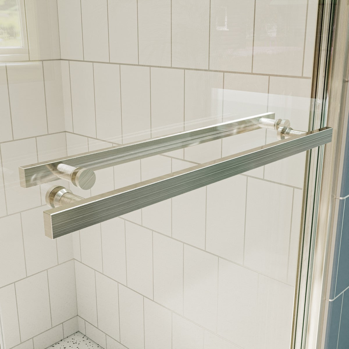 ExRoll Semi-Frameless Shower Sliding Glass 50-54 in. W x 74 in. H Bypass Sliding Shower Enclosure,Brushed Nickel,Explosion-proof,Easy-to-clean coating