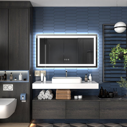 Apex-T 55" W x 30" H Lighted Bathroom Large Light Led Mirror,Anti Fog,Dimmable,Three Lighting Modes