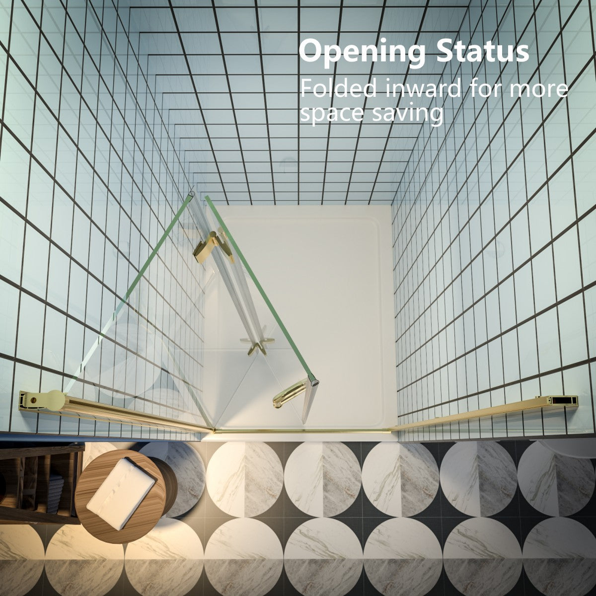 Exbrite Adapt Bifold Shower Door 30-32 in.W x 72 in.H Pivot Swing Shower Doors,Brushed Gold,Tempered Shower Glass - ExBriteUSA