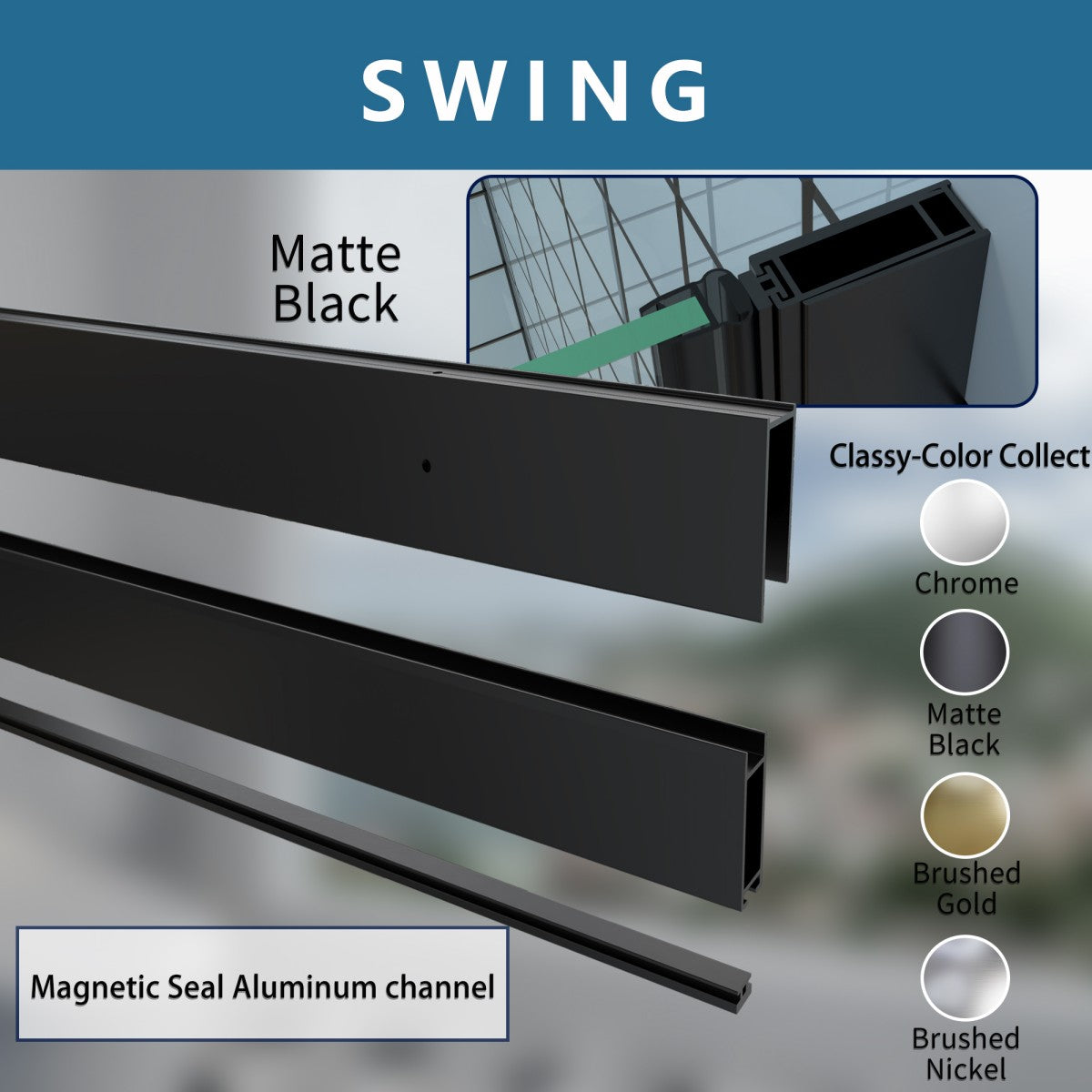 Classy 28-30"x72" Frameless Shower Door in Matte Black,Water Repellent Glass with Seal Strip Parts and Handle,6mm Glass Shower Door - ExBriteUSA