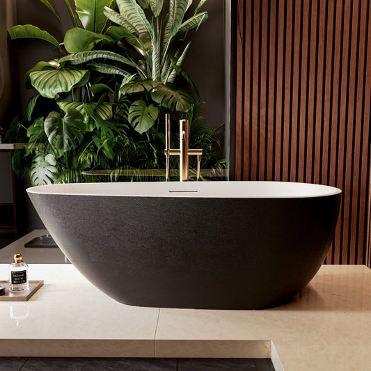 Allsumhome RockE 67" Oval Solid Surface Stone Freestanding Bathtub,Stone Touch,Black,Scratch-proof,cUPC Certified,No Drain